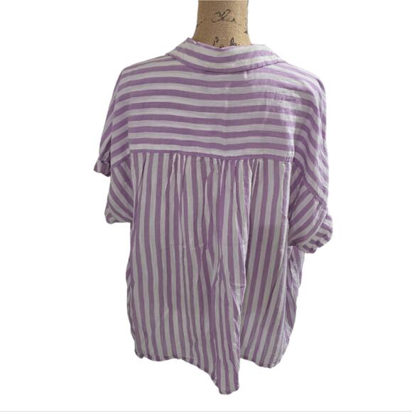 Lane Bryant Lavender and White Striped Button Down Tied Waist Shirt Plus Size 20 - Picture 3 of 6